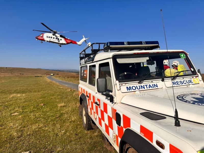 Search and Rescue 4x4 and Coastguard Helicopter Credit- Dartmoor Search and Rescue Team, Tavistock