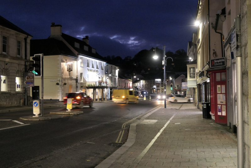 Fore Street, Okehampton at night Credit- John Lucas
