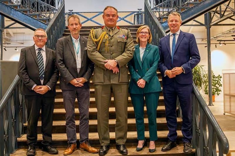 Council leader Tudor Evans, John Gane, Managing Director for Babcock’s Devonport site, Brigadier Mike Tanner Royal Marines, Commander of HMNB Devonport, Tracey Lee, chief executive of Plymouth City Co