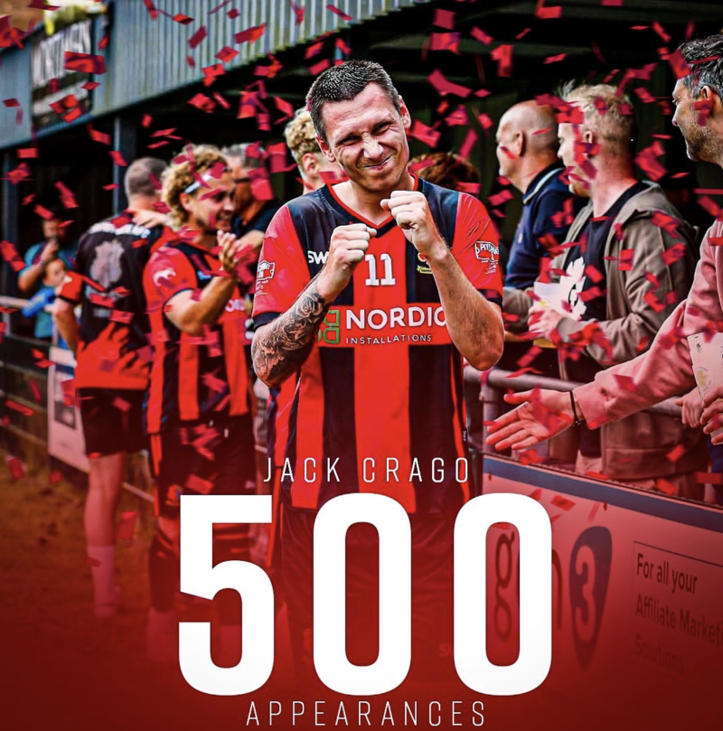Forward Crago made his 500th appearence against Willand Credit- Tavistock AFC/Dave Crawford