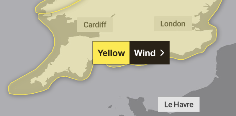 Yellow Warning for Wind issued across the South West Credit- The Met Office