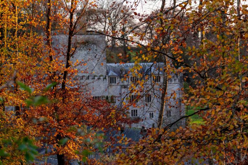 Abbey through Autumn trees at Buckland Abbey Devon © National Trust Images Mel Peters