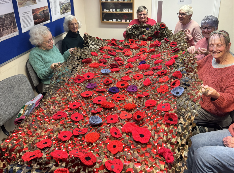 Knit and Natter ladies created the swath in memory of Chagford's soldiers Credit- Cheryl Hartshorn