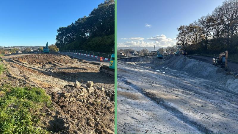 The A382 in October 2025 (L) and now in December 2025 (R) Image- DCC