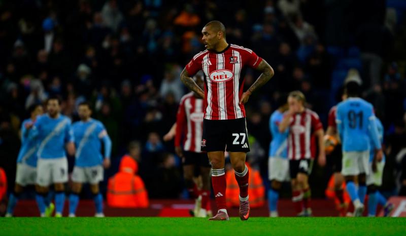 Exeter City suffer at the Etihad. Pic from PPAUK