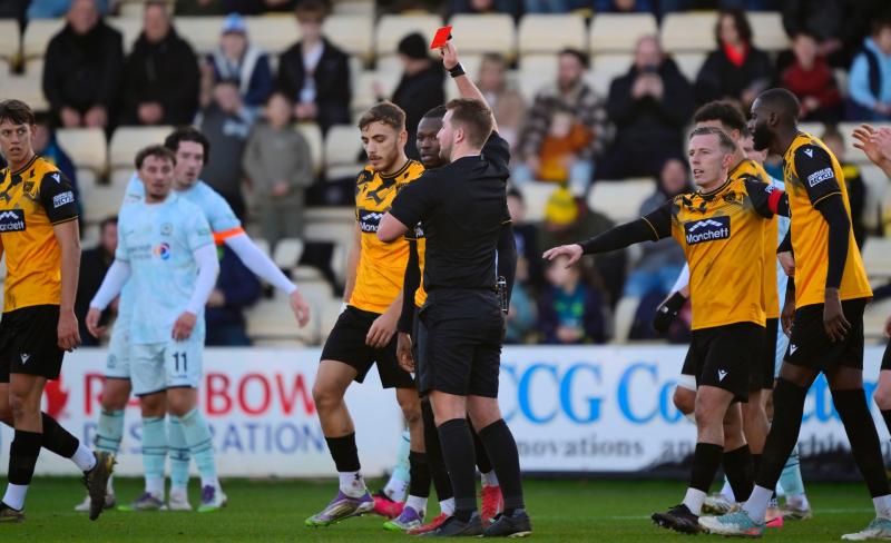 Red card storm at Plainmoor. Pic from PPAUK