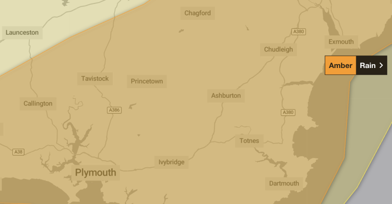The Met Office says Storm Chandra will deliver heavy rain across south Devon, particularly over Dartmoor&rsquo;s higher ground (Image- The Met Office)