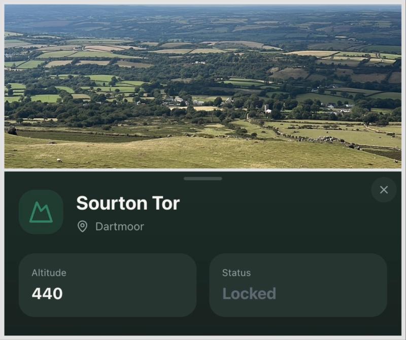 Sourton Tor (Jamie Townsend) and how it appears on the app (TorBagger/BRUK Designs)