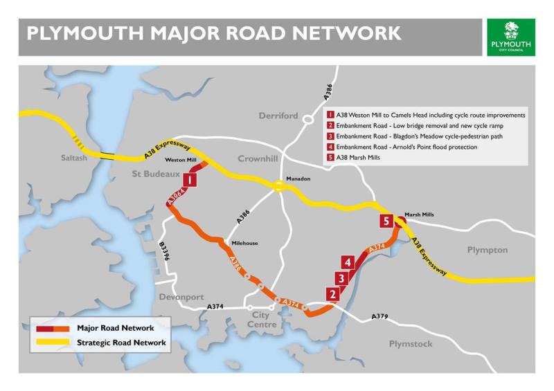 The Plymouth Major Road Network map of proposed improvements (Image- Plymouth City Council)