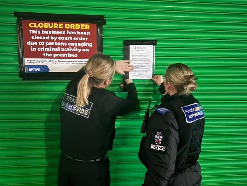 Officers shut down a shop in Paignton's Hyde Road (Image courtesy: Paignton Police) 