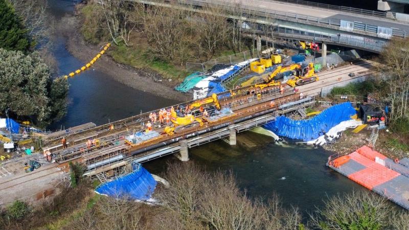 Drone overview of the Plym bridge work (Image- Network Rail)