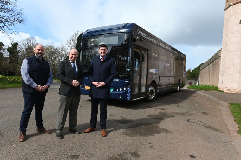 Stagecoach Torbay operations manager Jay Clark,  highways councillor Adam Billings and Stagecoach SW MD Peter Knight 