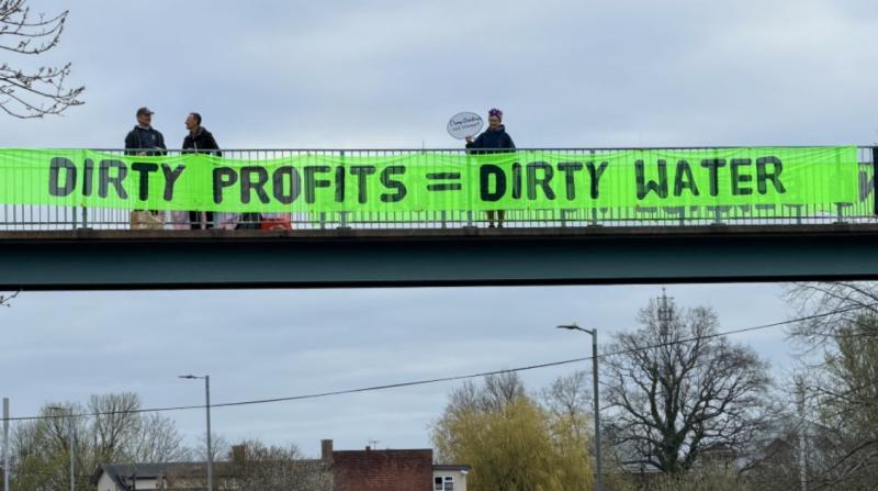 South West Water protesters put up banners