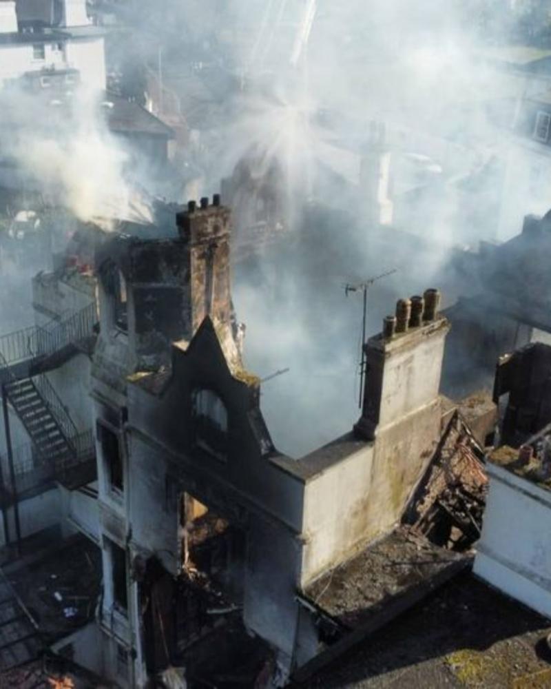 Sherwood Hotel blaze - the smouldering shell of the building Pictures Torquay fire service